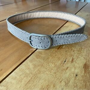 Gray Faux Suede Boho Hippie Festival Belt with Silver Buckle, 1.5-inches wide